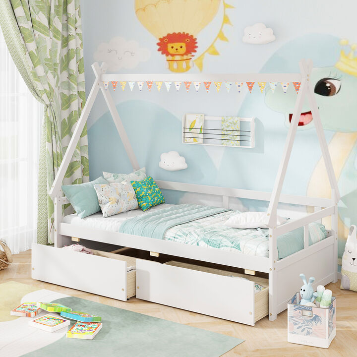 House Bed with Roof and Safety Guardrail