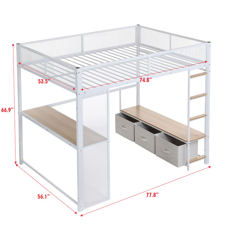 Merax Metal Gaming Loft Bed with LED and Desk