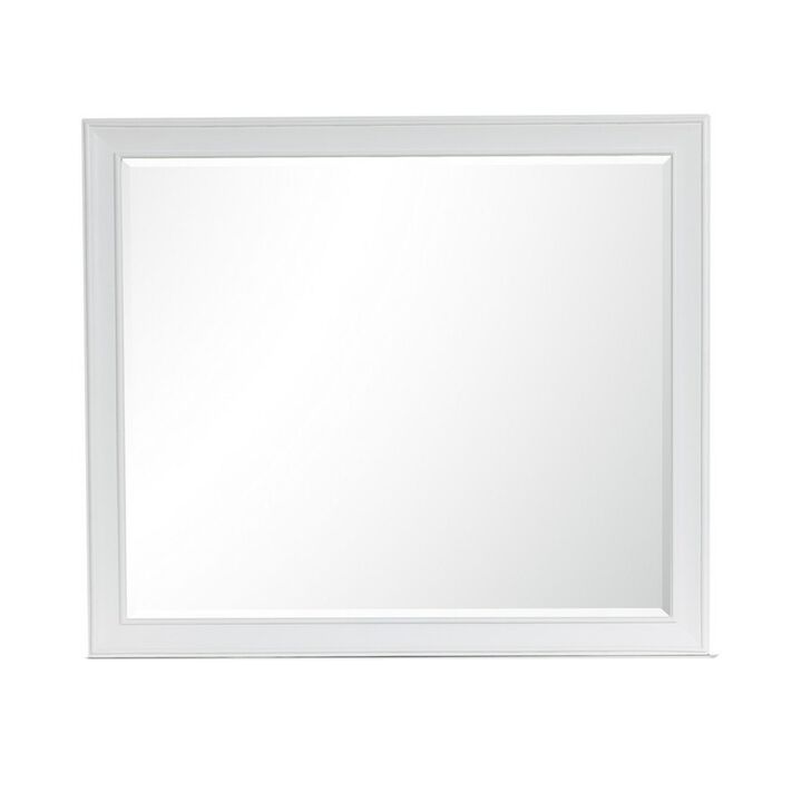 Limi 37 x 43 Dresser Mirror, Modern Wood Frame, White Brushed Finish - Benzara