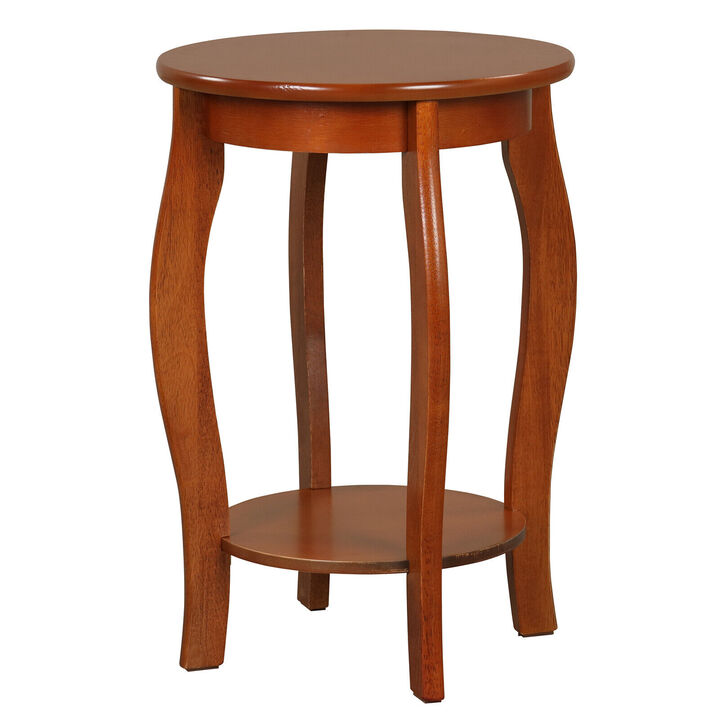 15 Inch 2-Tier Round End Table with Storage Shelf - Walnut