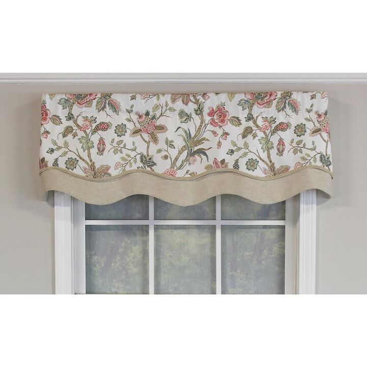 RLF Home Gianna Glory Valance Spa. 3" Rod Pocket, Layered, Trimmed. 50"W X 16"L
