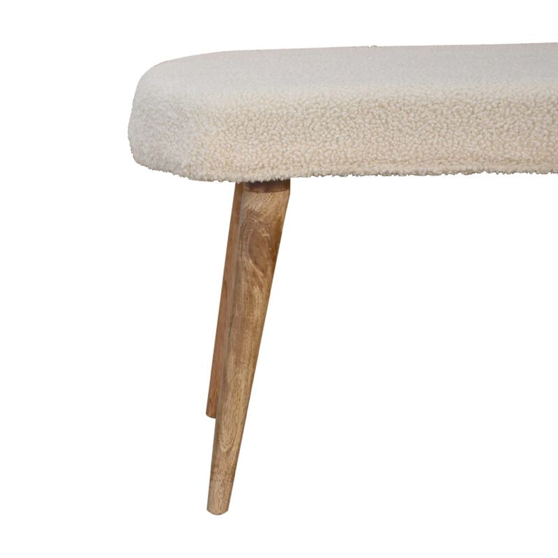 Solid Wood oak-ish Boucle Cream Nordic Bench