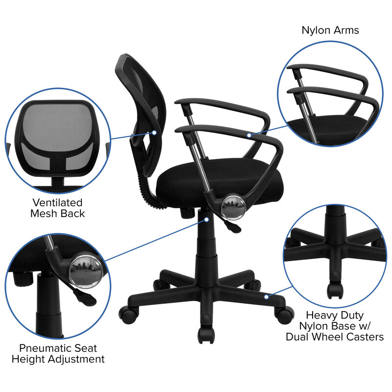 Neri Low Back   Mesh Swivel Task Office Chair with Curved Square Back and Arms