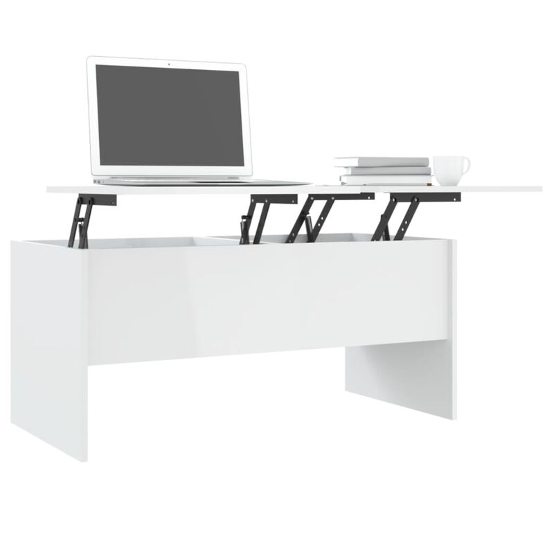 vidaXL Modern High Gloss White Coffee Table | Rectangular Design | Made of Sturdy Engineered Wood | Requires Assembly | Measures 40.2" L x 19.9" W x 18.3" H