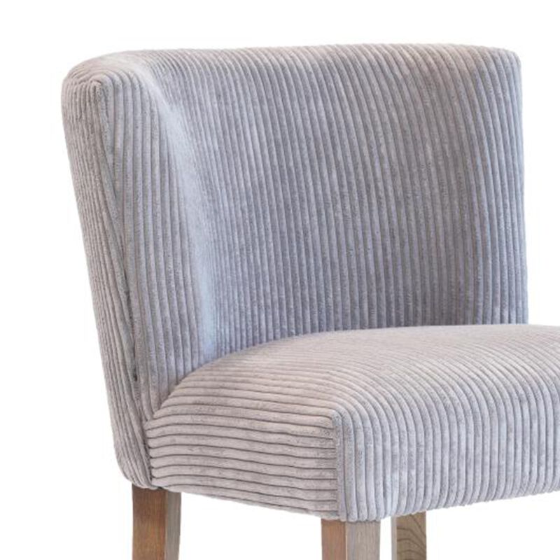 Wesy Dining Chair, Curved Back, Light Gray Fabric, Natural Oak Wood - Benzara