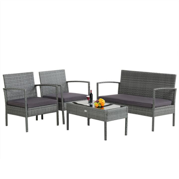Hivvago 4 Pieces Outdoor Rattan Conversation Set with Comfortable Cushion