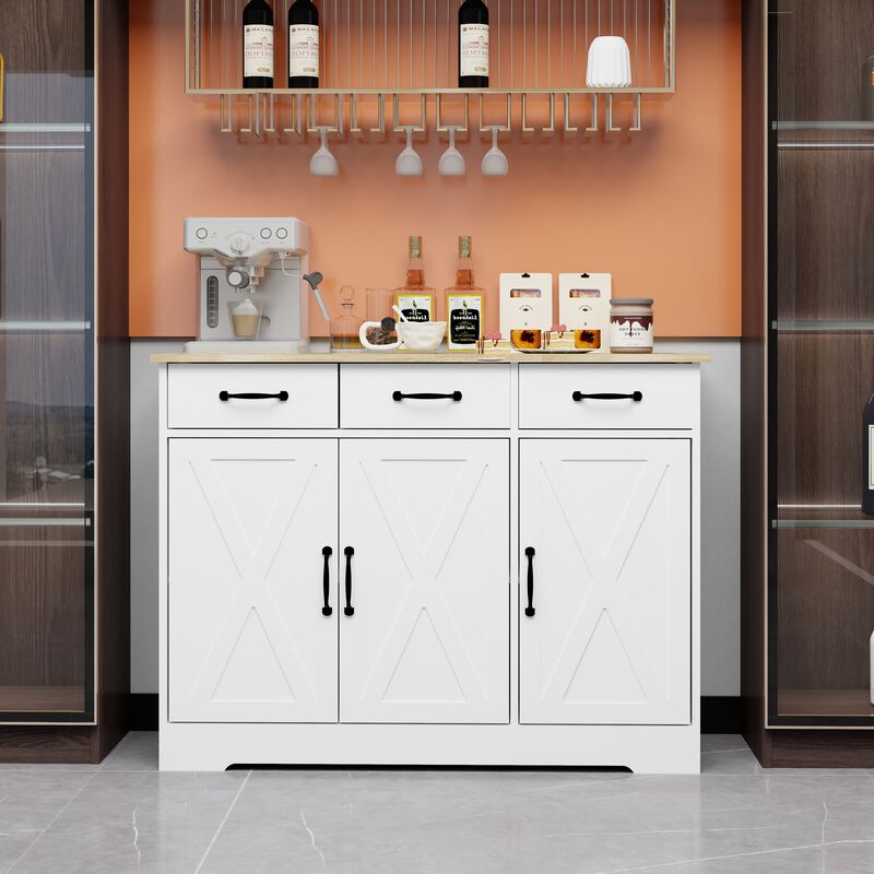 White Wood 42.72 in. Sideboard with X-panel Design Doors