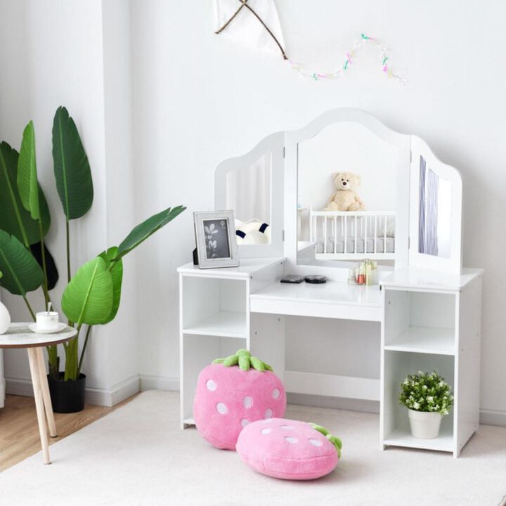 Hivvago Kids Tri Folding Mirror Makeup Dressing Vanity Table Set