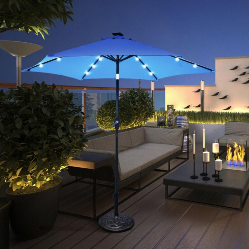 Hivvago 9 Feet Solar LED Lighted Patio Market Umbrella with Tilt Adjustment without Base