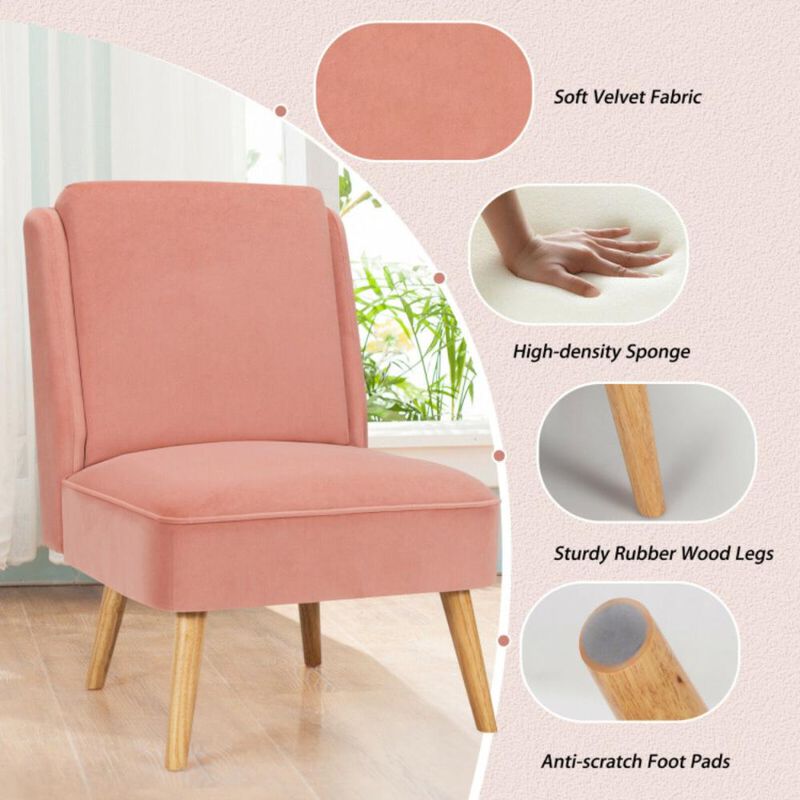 Hivvago Velvet Accent Armless Side Chair with Rubber Wood Legs for Bedroom