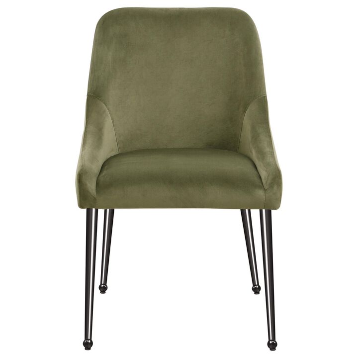Maya Dining Side Chair Set of 2, Slope Arms, Black Metal, Green Velvet - Benzara