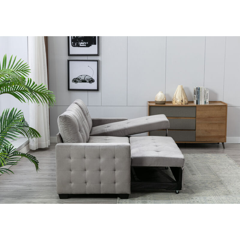 Reversible Storage Sleeper Sofa, L-Shaped Chaise With Velvet Fabric