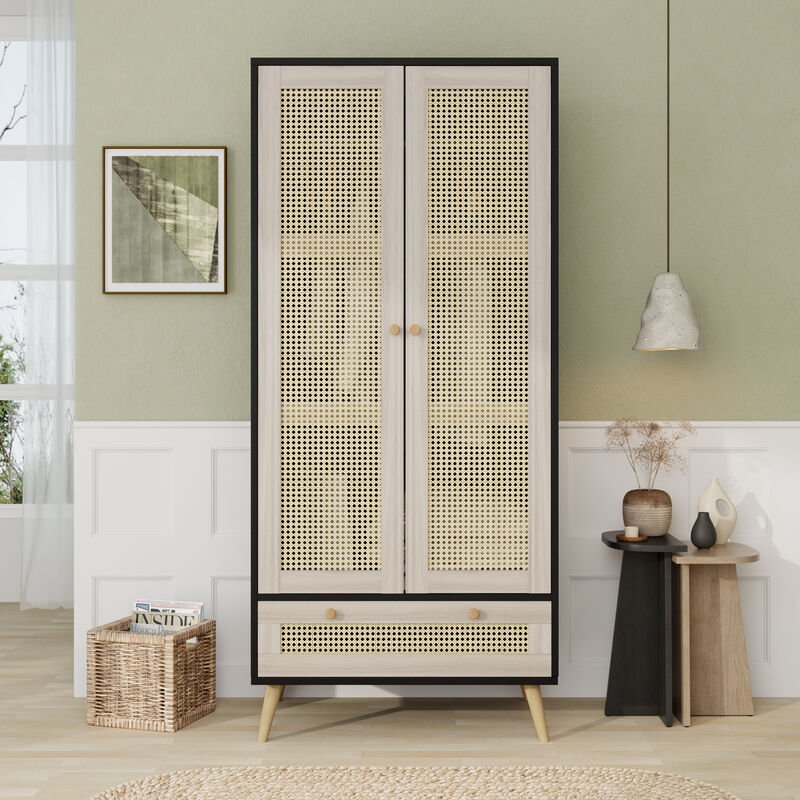 Merax Boho Armoire Wardrobe Closet Clothes Storage Cabinet