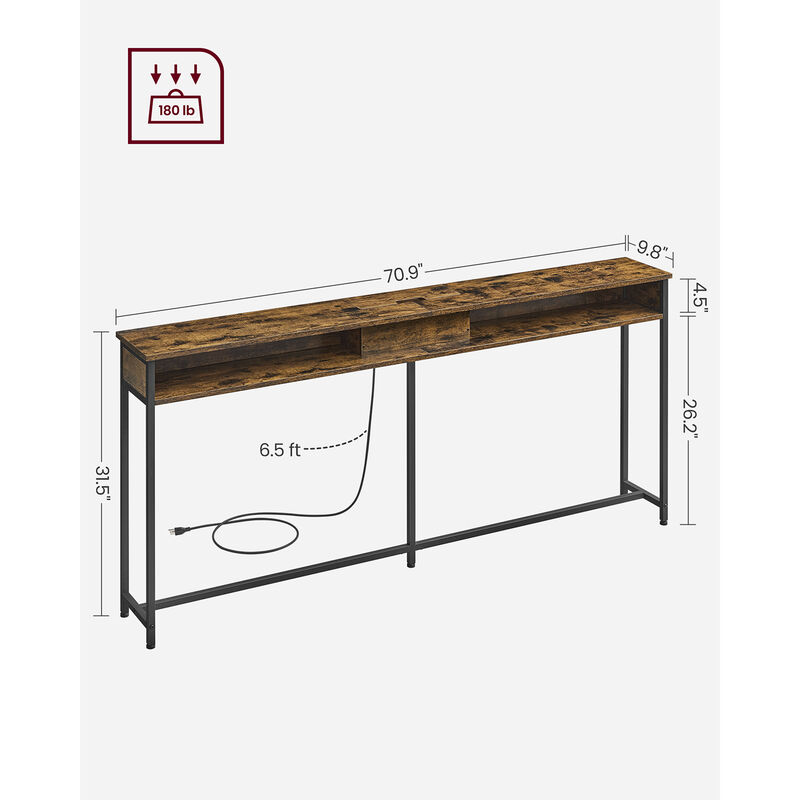 70 Inch Console Table with Outlet and Shelves