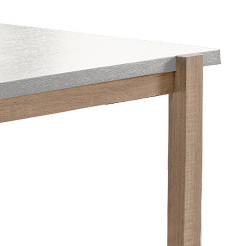 Rectangular Wooden Dining Table with Straight Legs, White and Brown - Benzara