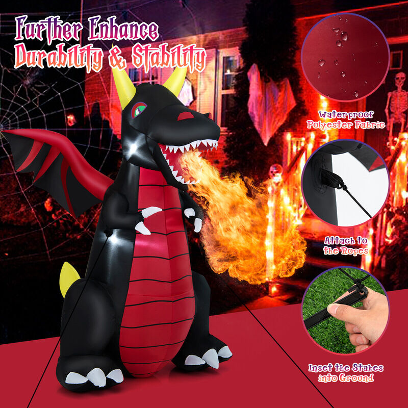8 Feet Halloween Inflatable Fire Dragon  Decoration with LED Lights