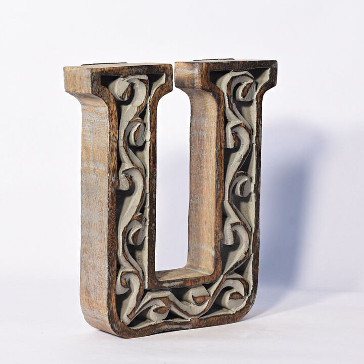 Vintage Gray Handmade Eco-Friendly "U" Alphabet Letter Block For Wall Mount & Table Top D�cor