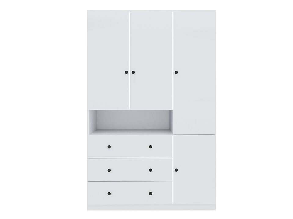 74" H 3 Doors 3 Drawers White Wooden Wardrobe Armoire Closet Modern Freestanding Bedroom Armoire Organizer Clothes Cabinet for Bathrooms Clothes Shoes Storage with Hanging Rod