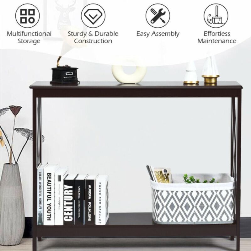 Hivvago 2-Tier Console X-Design Sofa Side Accent Table