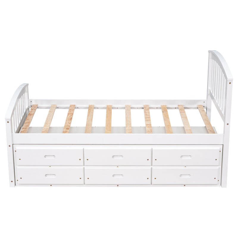 Merax Solid Wood Platform Storage Bed with 6 Drawers