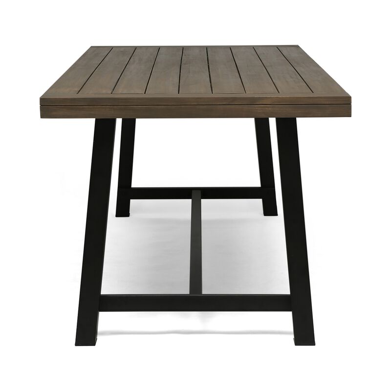 Leslee Outdoor Dining Table, Brown Top, Black Wood Rectangular 79 Inch - Benzara