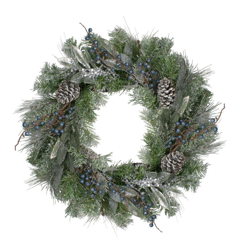 Mixed Pine and Blueberries Artificial Christmas Wreath -24-Inch  Unlit