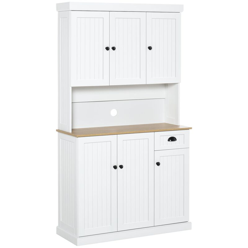 71" Kitchen Buffet with Hutch: Microwave Space, Storage, White