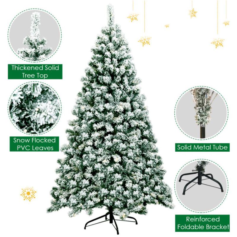 Hivvago 6 Feet Pre-Lit Premium Snow Flocked Hinged Artificial Christmas Tree