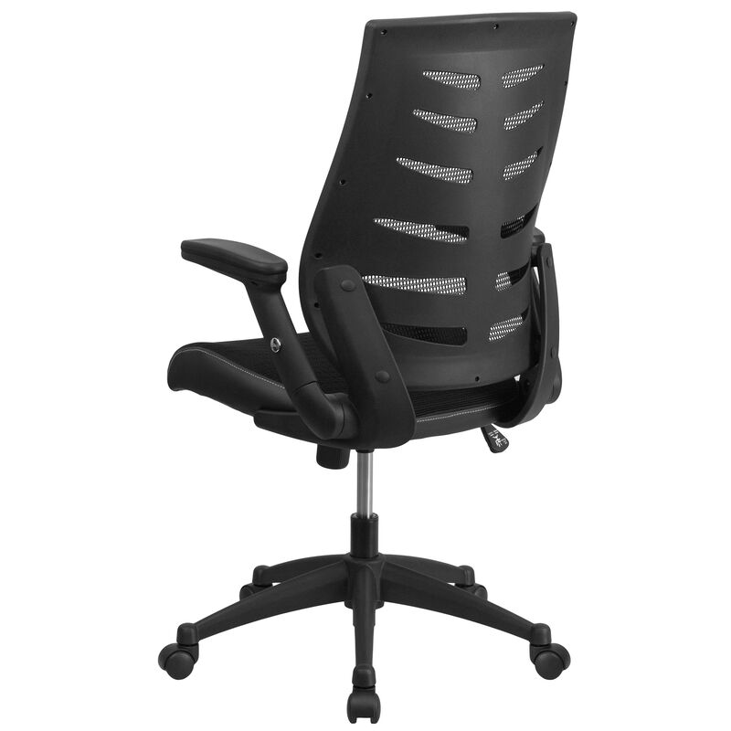 Kale High Back Designer Black Mesh Executive Swivel Ergonomic Office Chair with Height Adjustable Flip-Up Arms