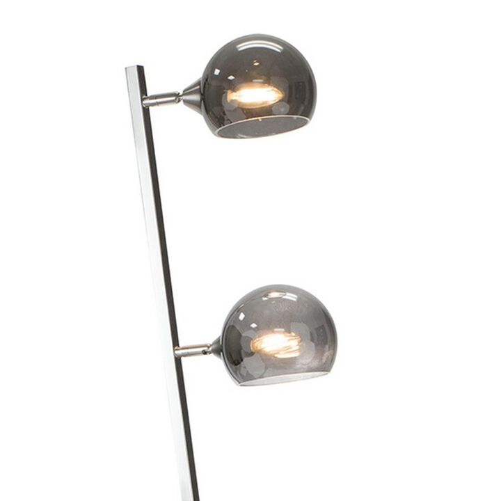 60 Inch Floor Lamp, 3 Dome Glass Shades, Accent Square Metal Base, Nickel-Benzara