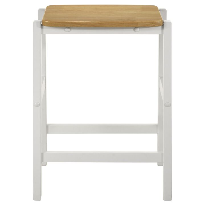 Hoa 24 Inch Counter Height Stool Set of 2, Footrest, White Brown Solid Wood - Benzara