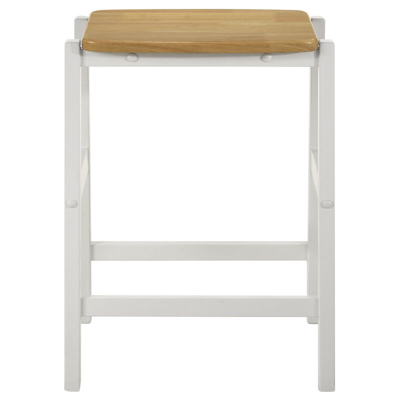 Hoa 24 Inch Counter Height Stool Set of 2, Footrest, White Brown Solid Wood - Benzara