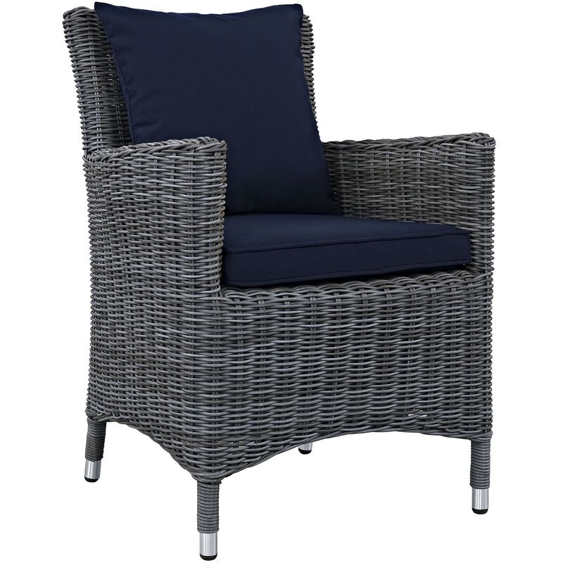 Modway Summon Wicker Rattan Aluminum Outdoor Patio Two Dining Arm Chairs with Sunbrella� Fabric Cushions in Canvas Navy