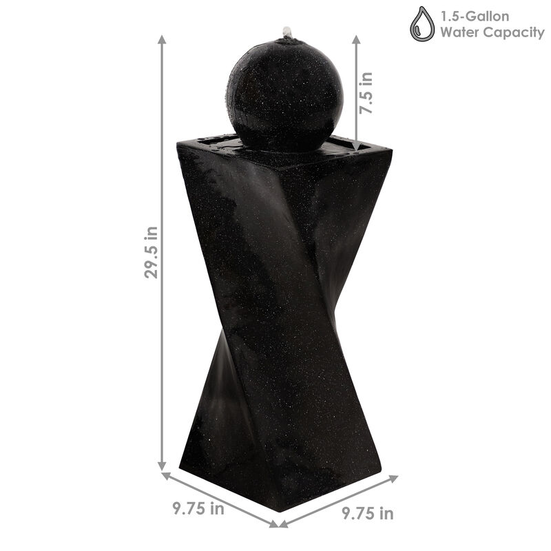 Sunnydaze Black Ball Solar Water Fountain with Battery/LED Lights - 30 in
