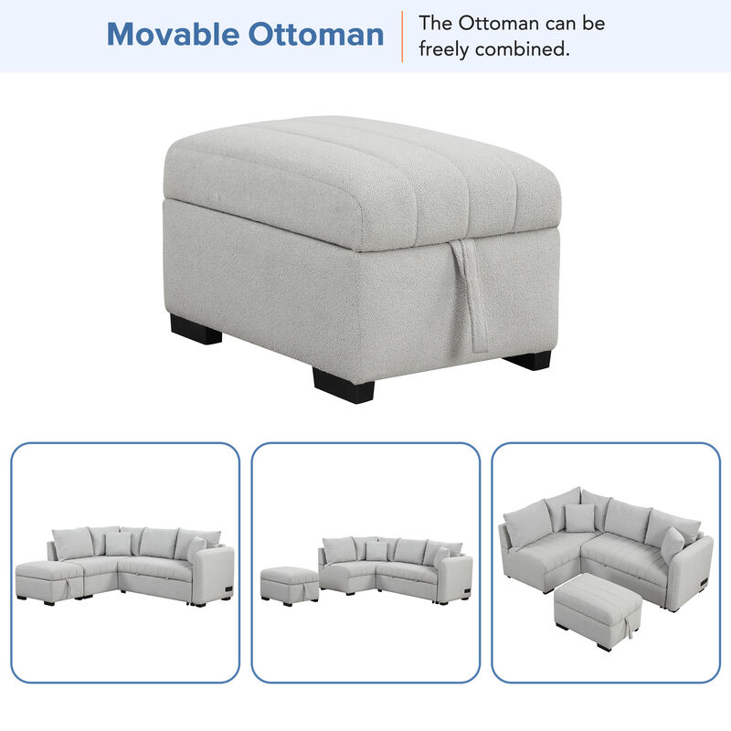 Merax L-shaped Sectional Pull Out Sofa Bed Sleeper Sofa with 2 USB Ports