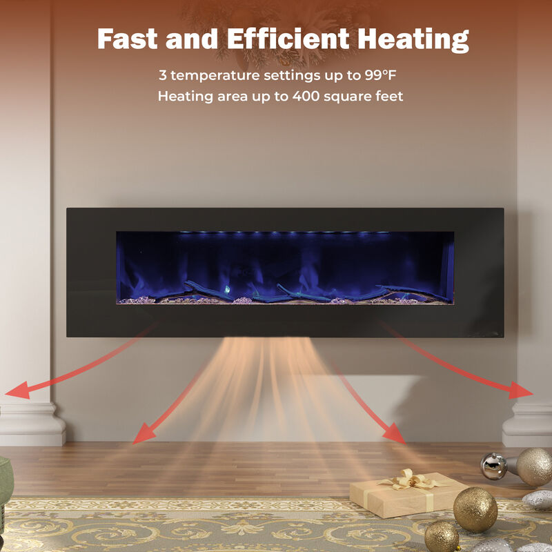 MONDAWE 60" Wall-Mounted Electric Fireplace 5120 BTU Heater with Bluetooth Speaker & Remote Control Adjustable Flame Color & Temperature Setting