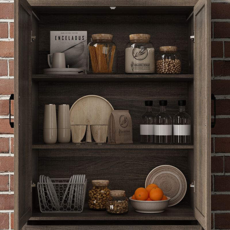 FUFU&GAGA Modern Light Wood Bookshelf Cabinet – 4 Doors & 1 Drawer, Sturdy P2-Grade MDF Storage Cabinet (31.5" W x 15.7" D x 78.7" H), Light Wood