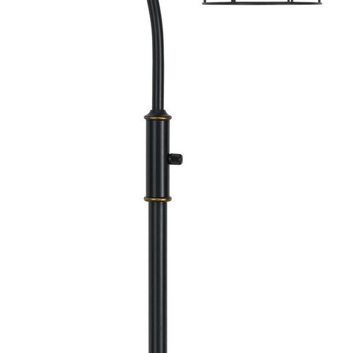 60 Inch Metal Downbridge Design Floor Lamp with Caged Shade, Dark Bronze-Benzara