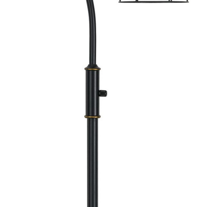 60 Inch Metal Downbridge Design Floor Lamp with Caged Shade, Dark Bronze-Benzara