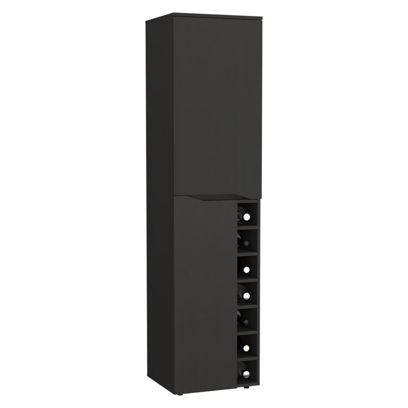 DEPOT E-SHOP Haora Tall Bar Double Door Cabinet, Seven Built-in Wine Rack, One Mobile Shelf, Two Interior Shelves, Black