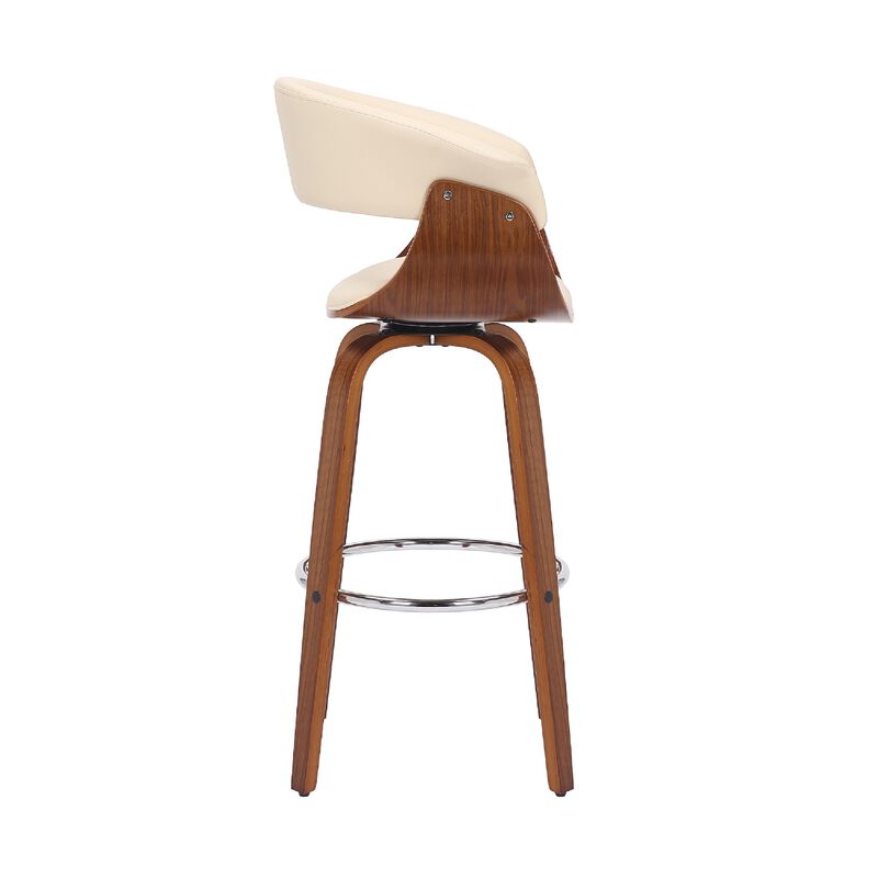 30 Inch Swivel Faux Leather Barstool with Curved Open Back, Brown-Benzara
