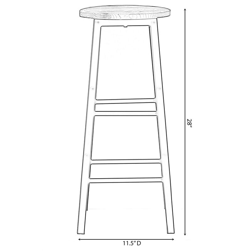 Set of 4 28-Inch Rustic Round Solid Wood Counter-Height Bar Stool with Footrest and Durable Steel Frame, Perfect for Dining Room, Kitchen Island and Home Bar - Ideal for Indoor and Outdoor Parties