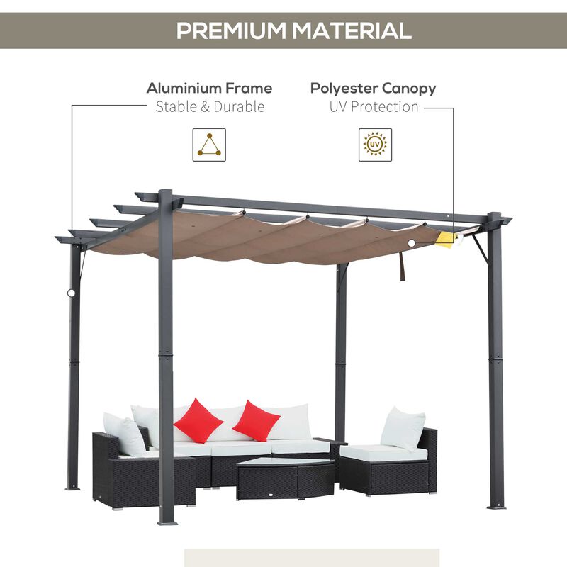 Grey Backyard Shade: 10x10 ft Patio Pergola with Retractable Canopy