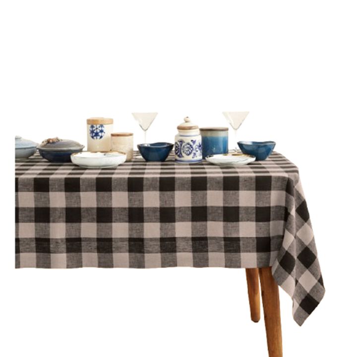 Solino Home 100% Pure Linen Tablecloth | Buffalo Check Dining Table Cloth