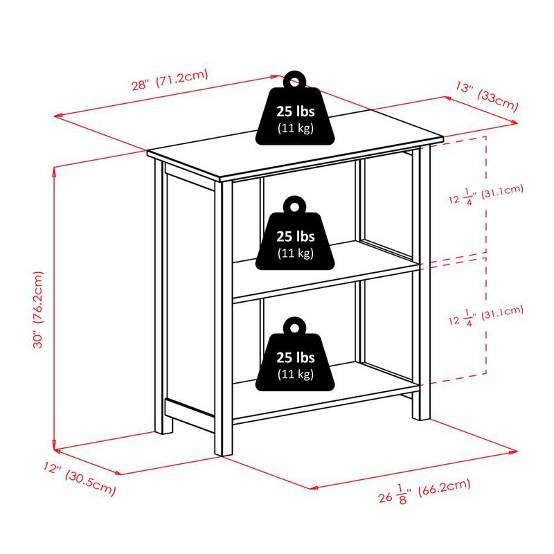 Milan Storage Shelf or Bookcase, 3-Tier, Medium