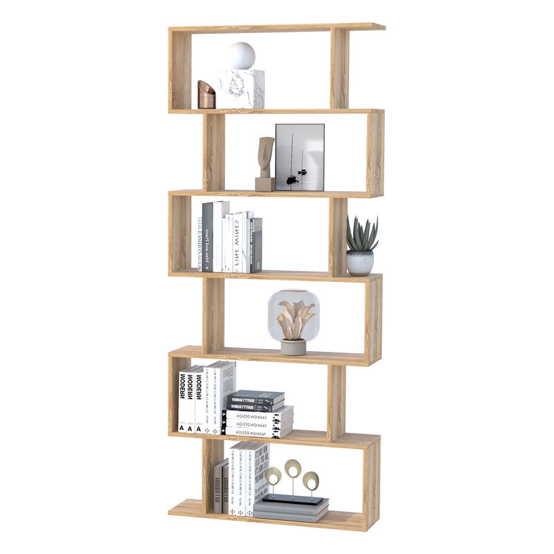 HOMCOM 75"H Bookcase 6 Shelf S-Shaped Bookshelf Storage Display Stand Organizer