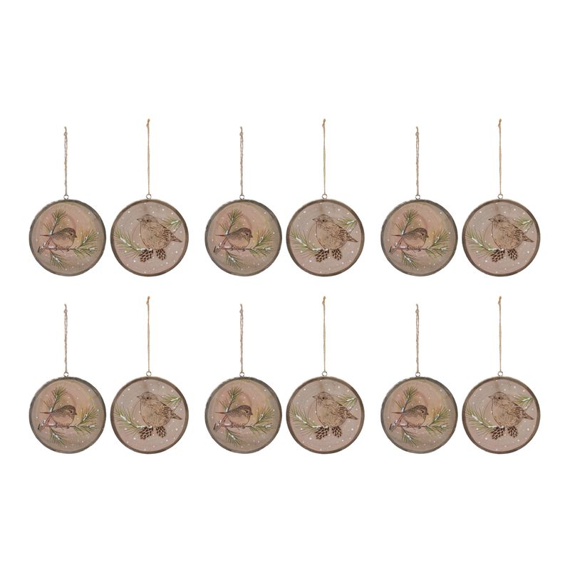 Wood Bird Tree Disc Ornament (Set of 12)