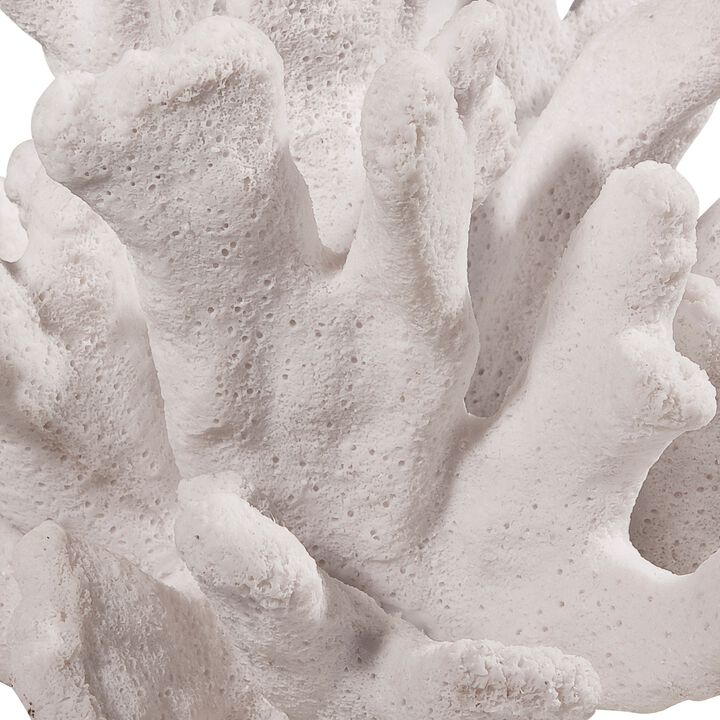 Lily 9 Inch Faux Coral Accent Figurine, Polyresin Tabletop Sculpture, White-Benzara