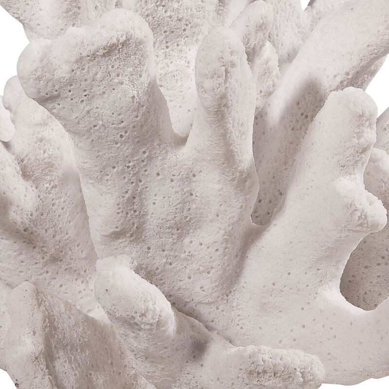 Lily 9 Inch Faux Coral Accent Figurine, Polyresin Tabletop Sculpture, White-Benzara