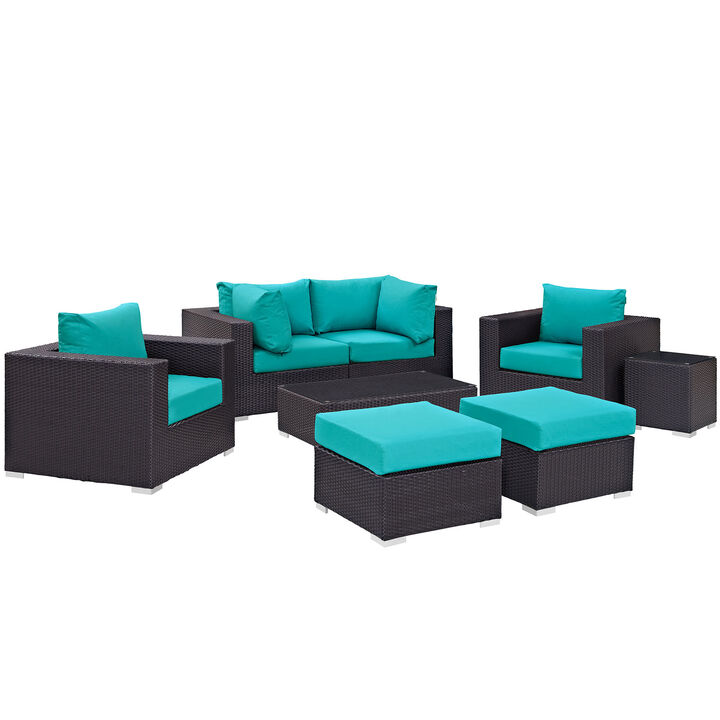 Convene 8 Piece Outdoor Patio Sectional Set - Espresso Turquoise
